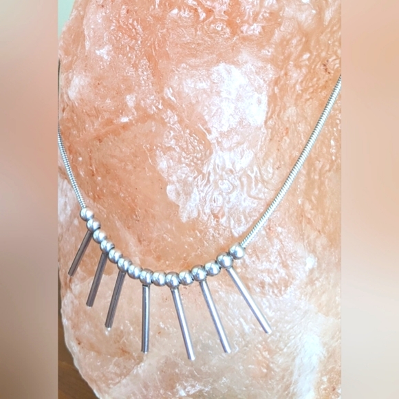 STERLING SILVER BEADS AND TUBES ROUND SNAKE NECKLACE - Picture 5 of 10